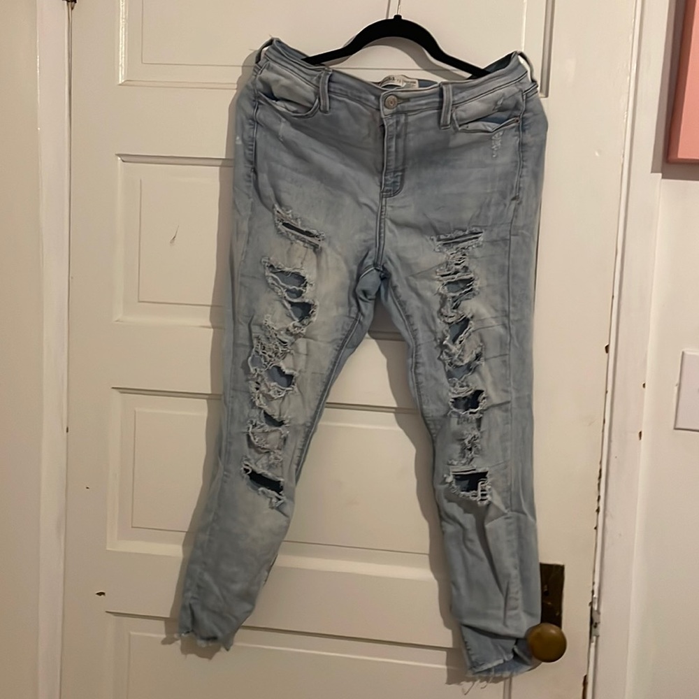 Denim high-rise ankle jeggings (ripped)